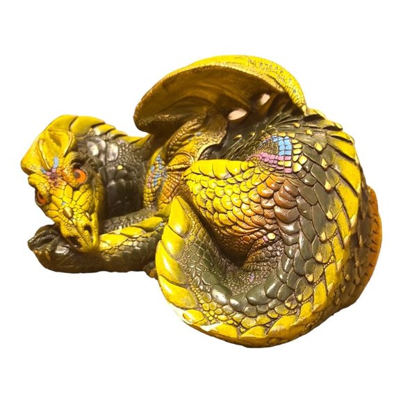 Windstone Dragon Sculpture Green Curled Mother 1985 Retired - Picture 8 of 10